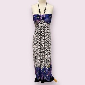 Print maxi dress with floral outlining